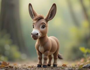 Close-Up of a Baby Donkey with Large Eyes and Soft Fur in a Blurry Natural Background