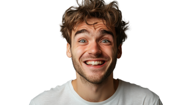 Excited young man showing happiness with transparent background