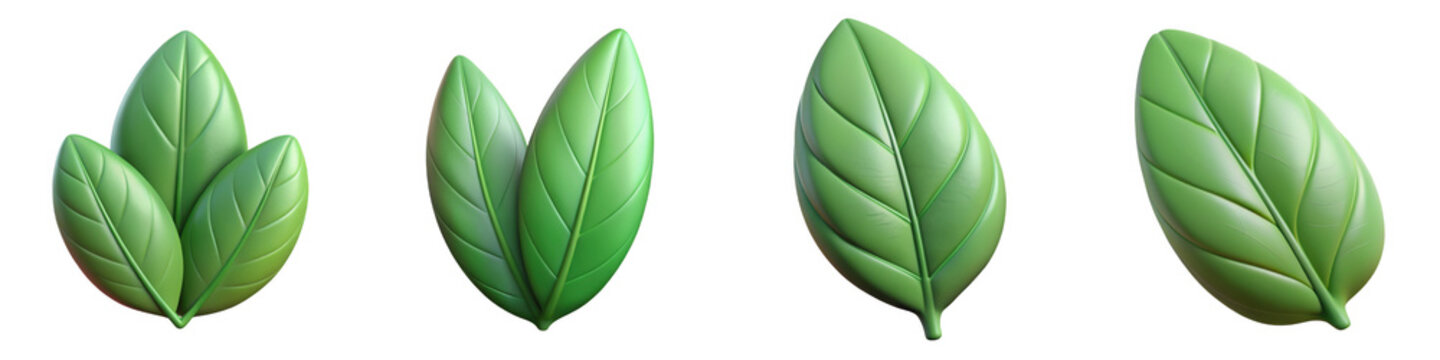 PNG 3d collection of tea leaf, in cartoon style minimal on transparent background, isolate