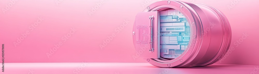 Poster a pink container with a lid is slightly open, revealing a grid design inside against a soft pink bac