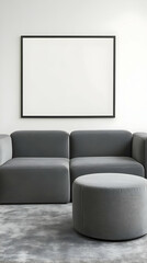 Modern Gray Sofa and Ottoman 3D Rendering