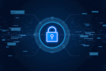 Naklejka premium digital lock symbol representing cybersecurity and data protection in blue background