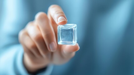 The interplay of light and texture, a person holding glass block, showcasing translucency geometric form.