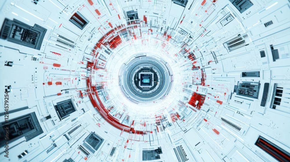 Poster abstract futuristic tunnel design with geometric patterns and glowing light