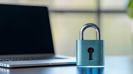 Fototapeta premium Modern Security Lock Beside Laptop