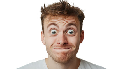 Portrait of excited man making funny face on transparent background