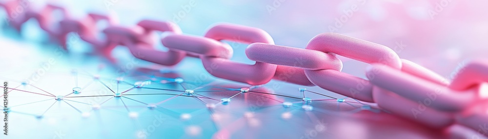 Poster a close-up view of a vibrant pink chain on a soft gradient background, symbolizing connection and te