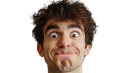 Young man making funny face with transparent background