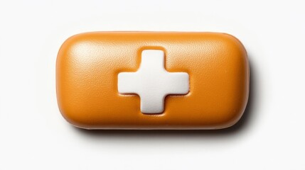 Obraz premium Orange First-Aid Kit with Cross Symbol on White Background. Generative AI