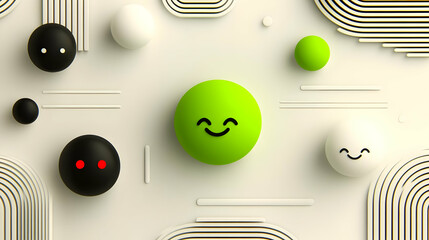 Happy Green Emoticon 3D Illustration