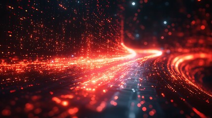 Fototapeta premium Futuristic red laser beams cutting through a black digital space