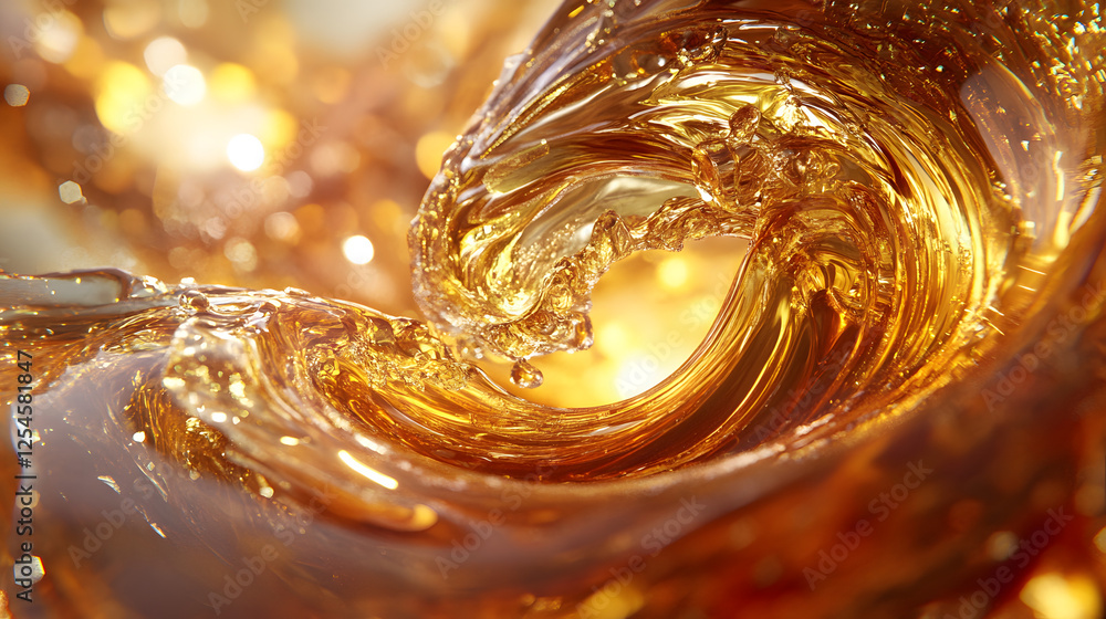 Poster close up of a glass with a wave pattern and tulip design on a reflective surface