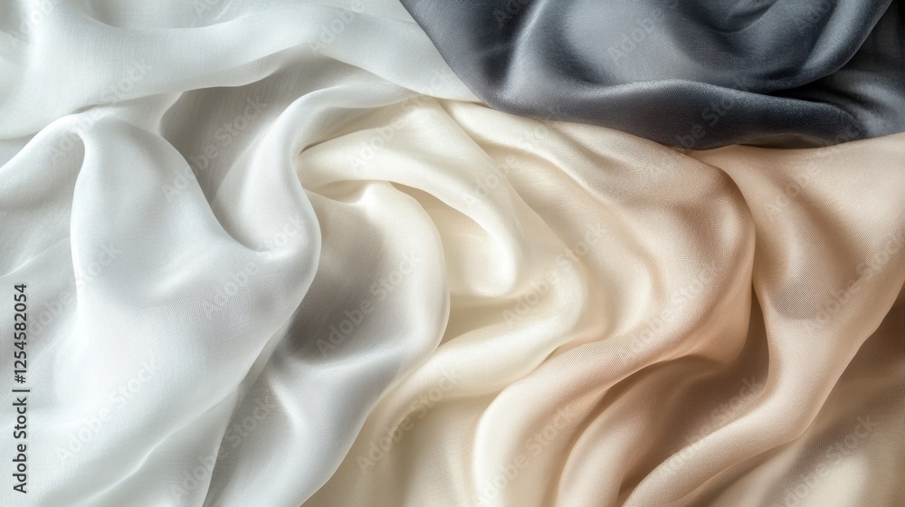 Leinwandbilder Elegant silk fabrics draping softly against a neutral background with ample space for text and artistic expression. Generative AI