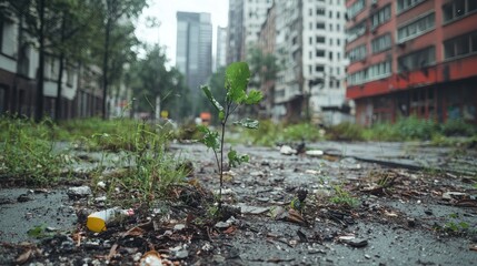 Obraz premium Urban wasteland sprout emerging from debris