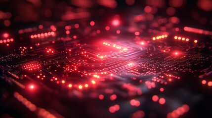 Obraz premium Dynamic red glowing lines forming an intricate circuit board design