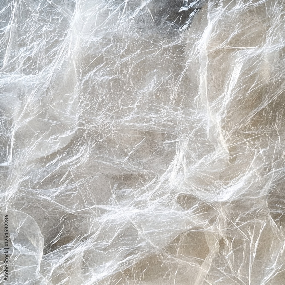 Poster abstract crumpled plastic sheet texture with light reflections and subtle gray background