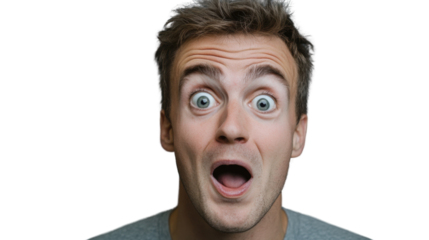 Shocked man opening his mouth with transparent background