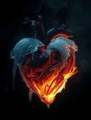Anatomical Heart on Fire and Ice Dramatic Conceptual Illustration