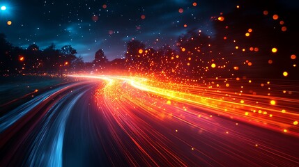 Energetic red light trails creating a sense of speed and power