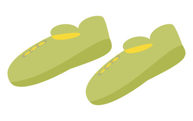 A pair of green sneakers with yellow details. Vector illustration.