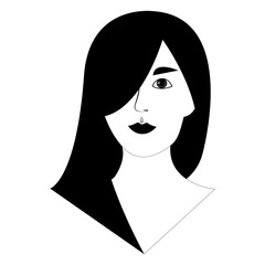 Black and white minimalistic female portrait. Vector illustration.