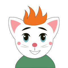 White cat with orange spiky hair. Vector illustration.