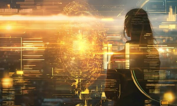 Futuristic AI Powered Legal Assistant Analyzing Business Liability Scenarios in Real Time Visuals