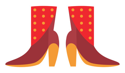 Stylish red boots with yellow dots and high heels.