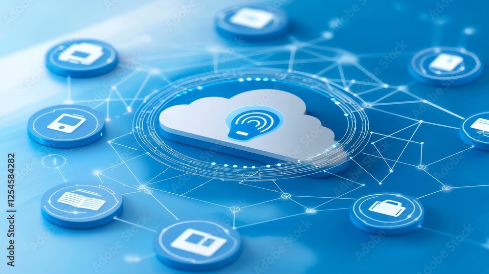 Poster cloud computing device with icons, streamlined access to digital resources, data storage, network, a
