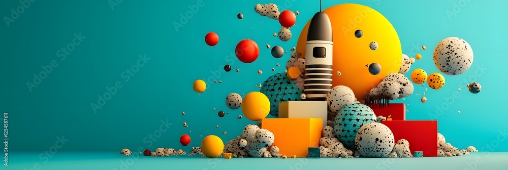 Aufkleber Futuristic 3D Floating Objects in Soft Pastel Shades   Conceptual Digital Art Composition with Mesmerizing Weightless Geometric Forms in a Dreamlike Surreal Environment