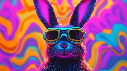 Groovy Bunny in Neon Wonderland: A Psychedelic Rabbit Portrait