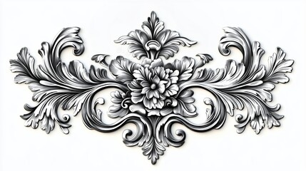 Ornate Baroque Floral Design Isolated on White Background
