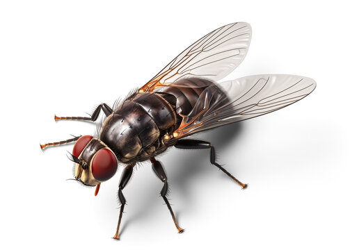 Close up of housefly Insect isolated on white background. fly
