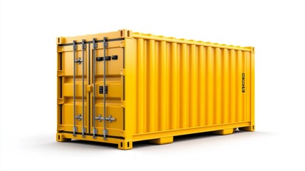 Vibrant Yellow Shipping Container on White Background. Generative AI