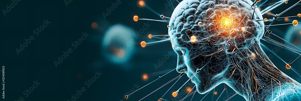 Aufkleber Futuristic Neural Network Visualization with Glowing Nodes and Connections Representing Intelligence Machine Learning and Digital Technology Concepts