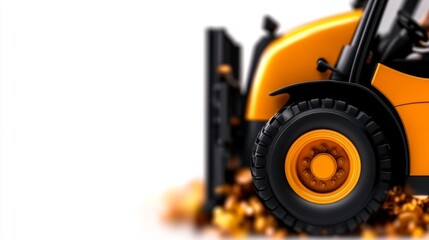 Heavy Machinery Close-up with Yellow Forklift Tire and Wheels. Generative AI