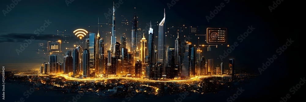 Poster gleaming cityscape with radiant 5g and network connectivity a futuristic and technologically advance