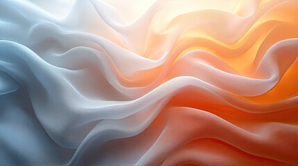 Abstract flowing fabric in soft hues of orange and blue, creating a serene background effect