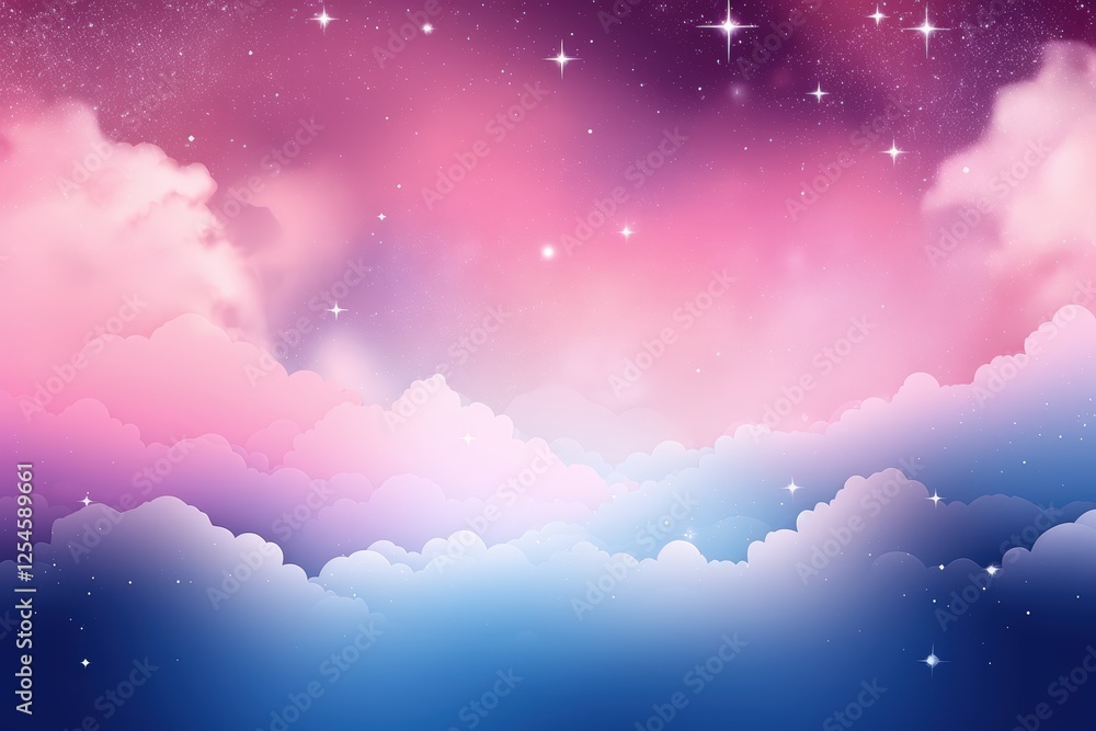 Poster serene starlit sky with soft pink and blue clouds in an abstract design capturing the essence of dre