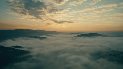 Fototapeta premium Misty Mountain Landscape At Sunrise Viewpoint Landscape Photography Nature Photography Golden Hour View Aerial View Morning Landscape Sunrise View Nature Scenic Beauty Atmospheric Texture Depth 