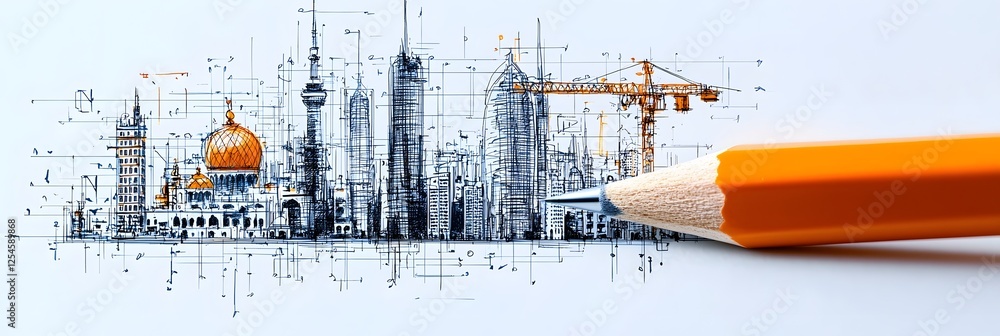 Aufkleber hand drawn sketching and of a vibrant city skyline featuring various architectural structures towers