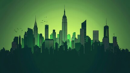 Obraz premium Green Metropolis: A Silhouetted Skyline of New York City