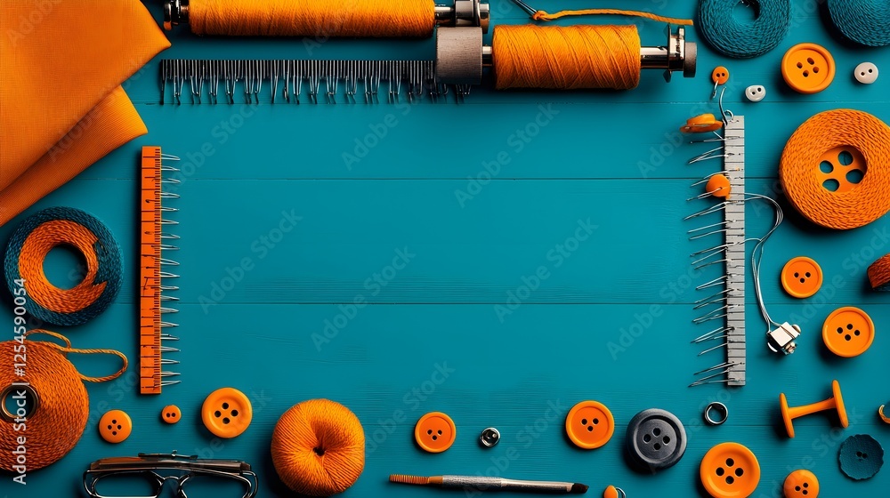 Poster Handcrafted buttons trims and sewing accessories neatly arranged on a tailor s desk  Vibrant colors patterns and textures create a visually appealing still life composition for craft fashion