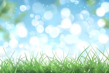 Obraz premium World Environment Day concept featuring green grass and a blue sky with bokeh effects