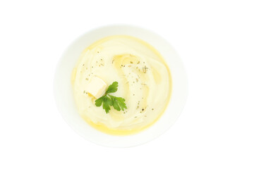 PNG, Mashed potatoes in bowl, isolated on white background, top view