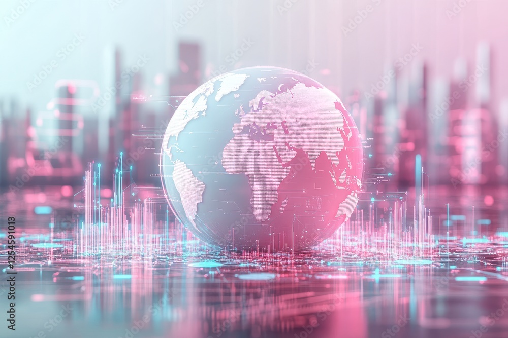 Aufkleber a digital globe with a network overlay, surrounded by abstract data visuals, symbolizing global conn