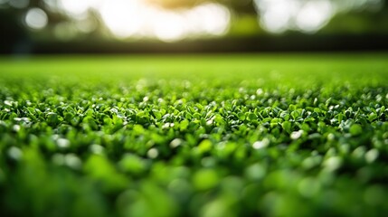 Naklejka premium Lush green foliage with soft bokeh light creates a peaceful and serene natural background