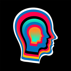 Multilayered Human Head Silhouette with Vibrant Colors