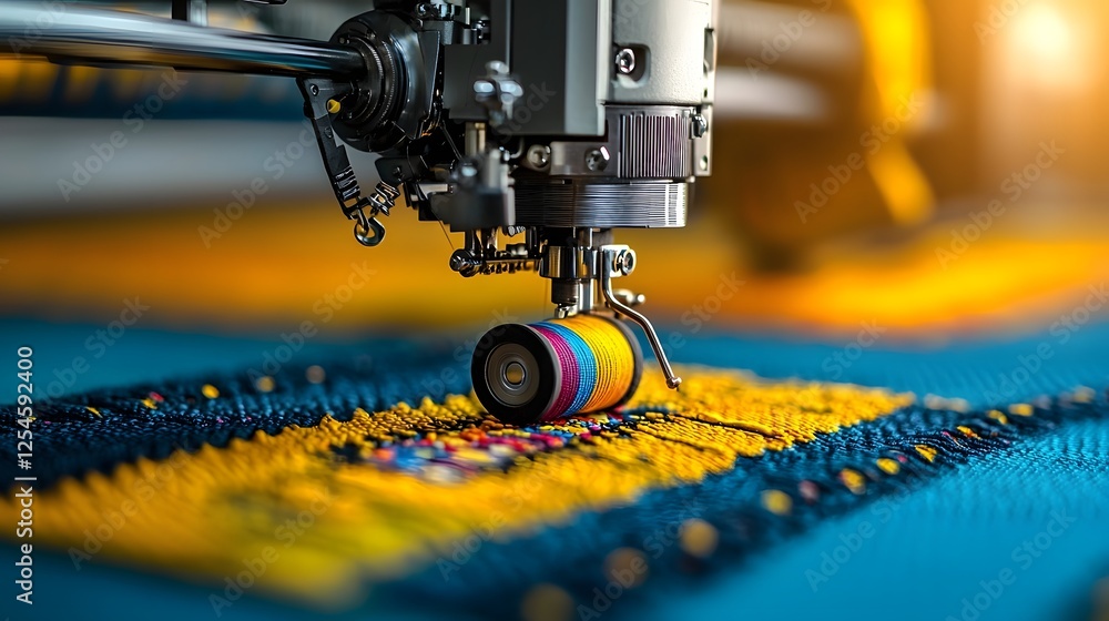 Aufkleber large scale industrial textile printing machine operating in a factory or workshop environment produ