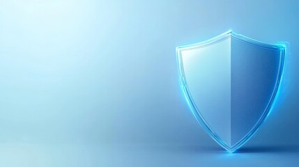 Glowing blue shield, a symbol of protection, security and safeguarding in digital world